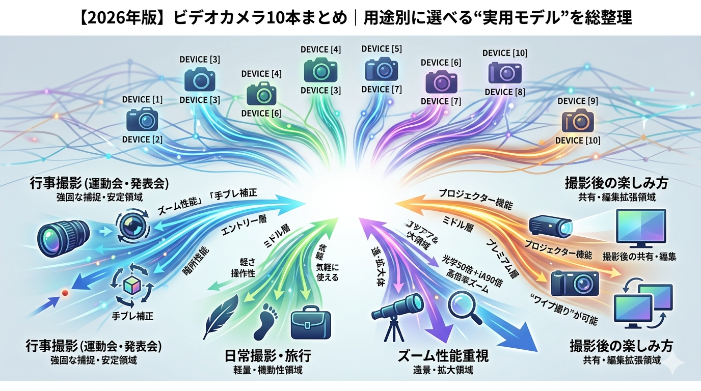 【2026年版】ビデオカメラ10本まとめ｜用途別に選べる“実用モデル”を総整理