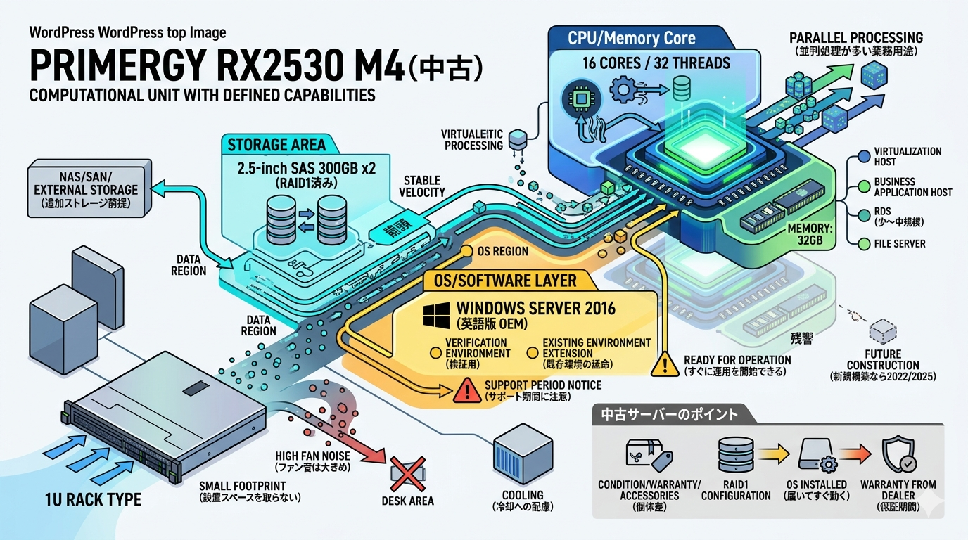 富士通 PRIMERGY RX2530 M4（中古）レビュー｜1U・16コア構成の“業務用途向けエントリーラックサーバー”