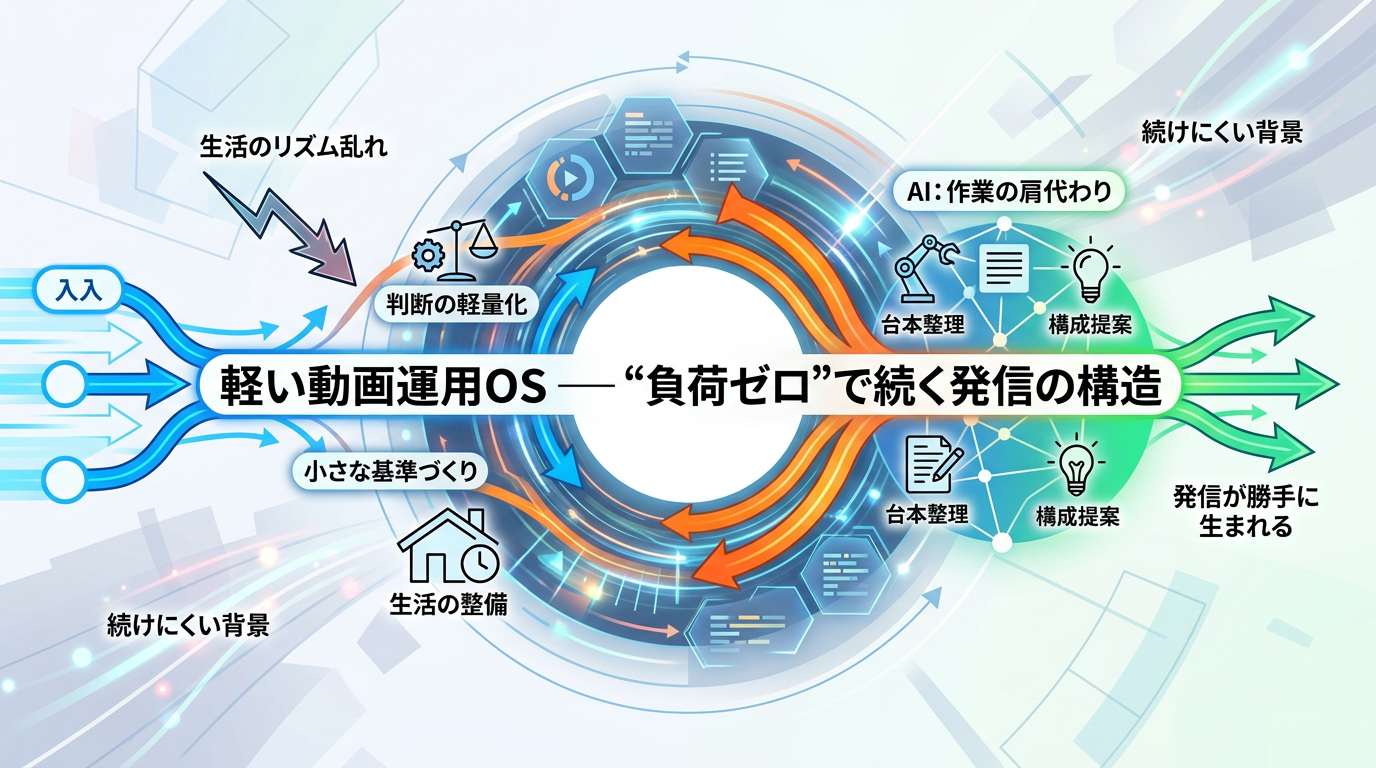 軽い動画運用OS｜“負荷をかけずに続けられる発信の仕組み──動画が止まる理由をやさしくほどく一冊