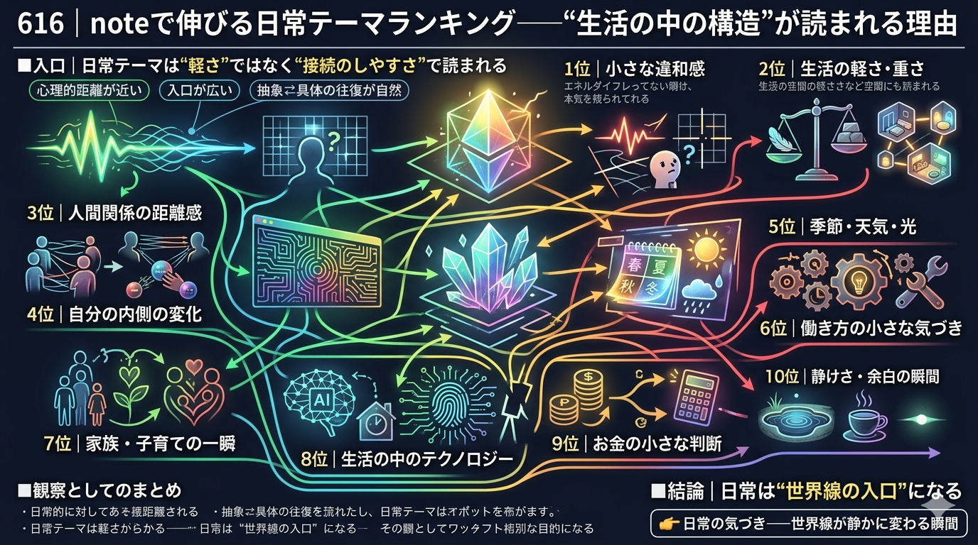 616｜noteで伸びる日常テーマランキング──“生活の中の構造”が読まれる理由