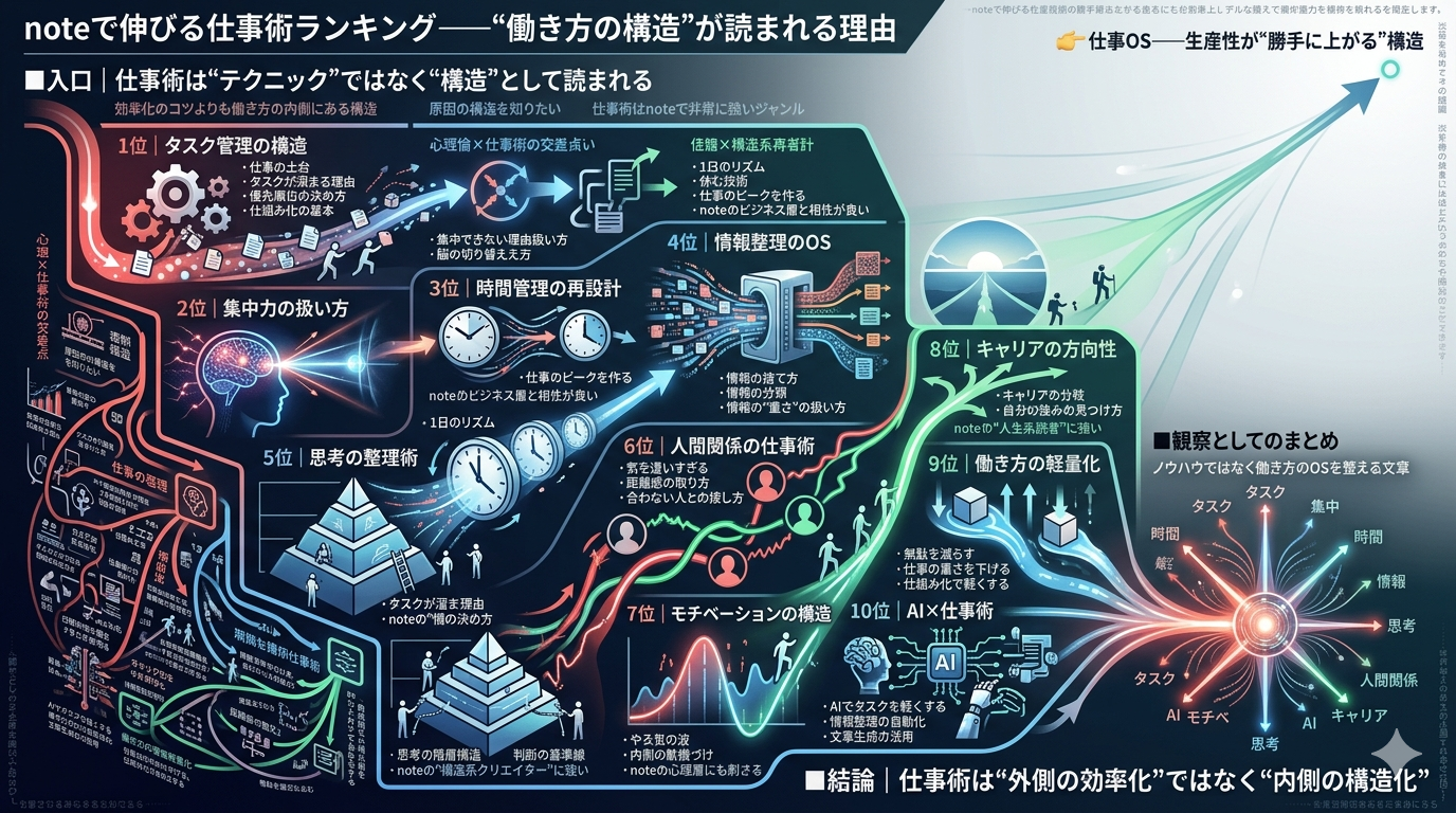 619｜noteで伸びる仕事術ランキング──“働き方の構造”が読まれる理由