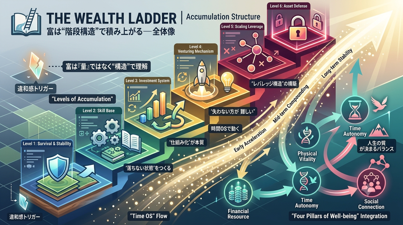 【THE WEALTH LADDER｜10本まとめ】富は“階段構造”で積み上がる──6レベル×4つの富×時間OSの全体像