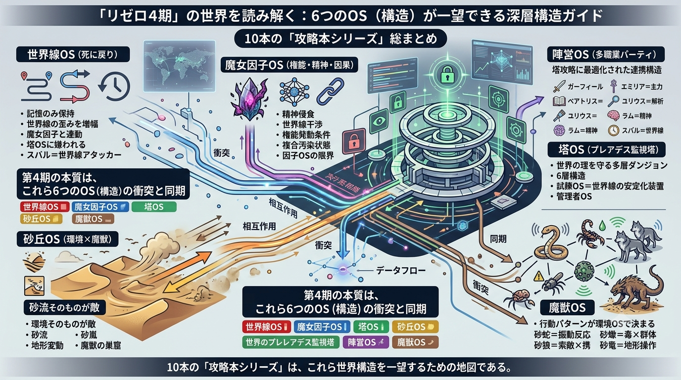 【リゼロ4期】攻略本シリーズ10本まとめ｜塔・砂丘・魔女因子・世界線OSを一望する“深層構造ガイド”