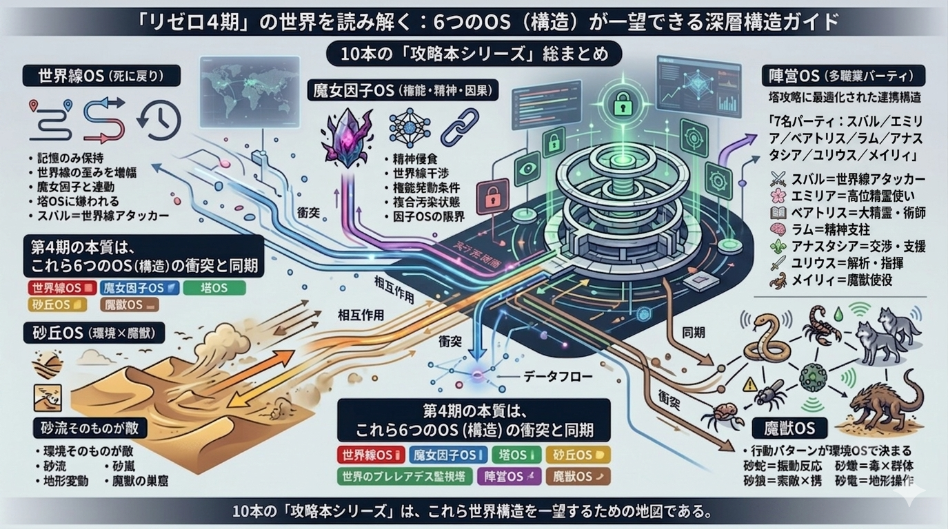 【リゼロ4期】攻略本シリーズ10本まとめ｜塔・砂丘・魔女因子・世界線OSを一望する“深層構造ガイド”