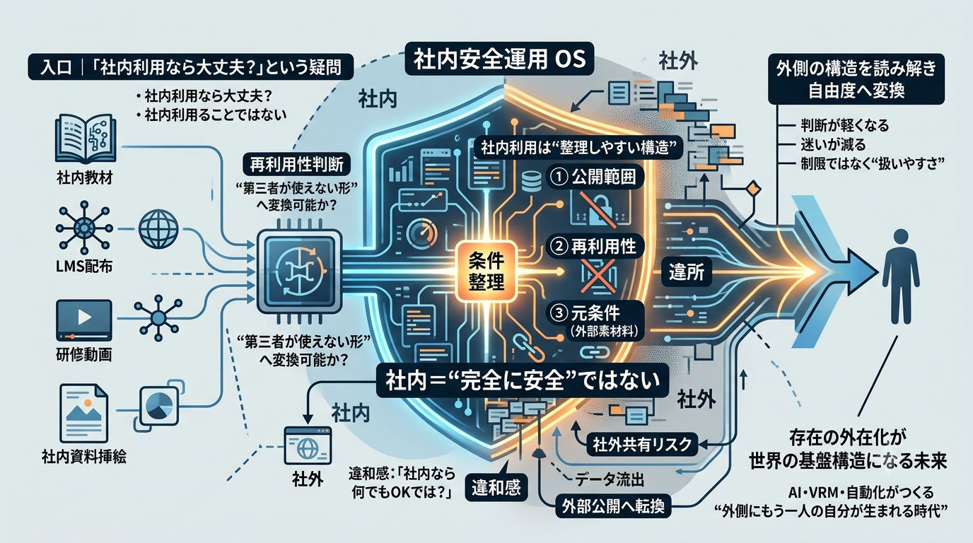 【社内安全運用 OS】社内教材・LMS・作品利用など“第三者に再利用されない形”は、VRoid×AI 活用でも条件整理がしやすくなる構造