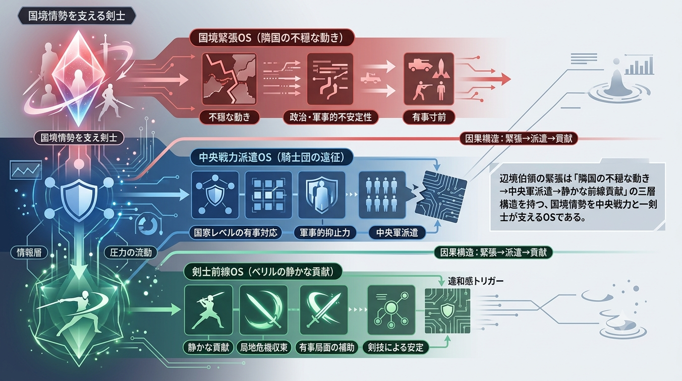 1089W【片田舎のおっさん剣聖S1】辺境伯領の緊張：国境付近の軍事構造と剣士が担う安全保障OSを解析する