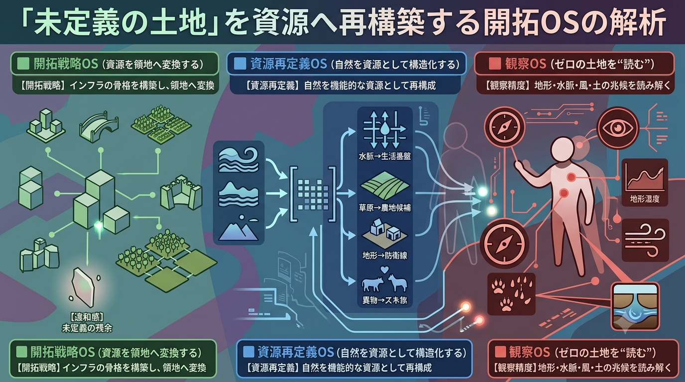 1095W【領民０人領主】草原から始まる領地経営：人も家もない土地を資源OSとして再構築する開拓戦略を解析する