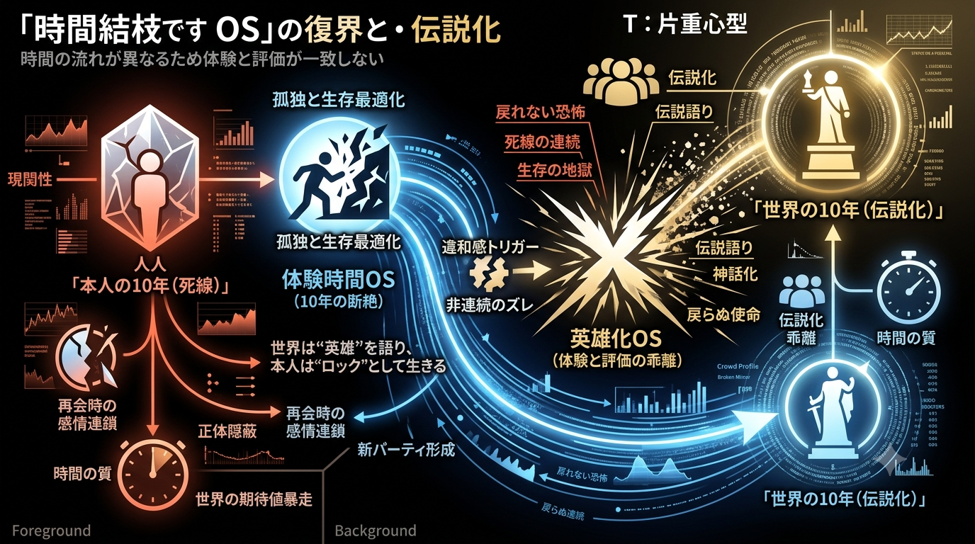1105W【ここ俺】10年の空白と英雄化：次元の狭間で続いた孤独戦闘が世界に与えた影響を“時間構造OS”として解析する