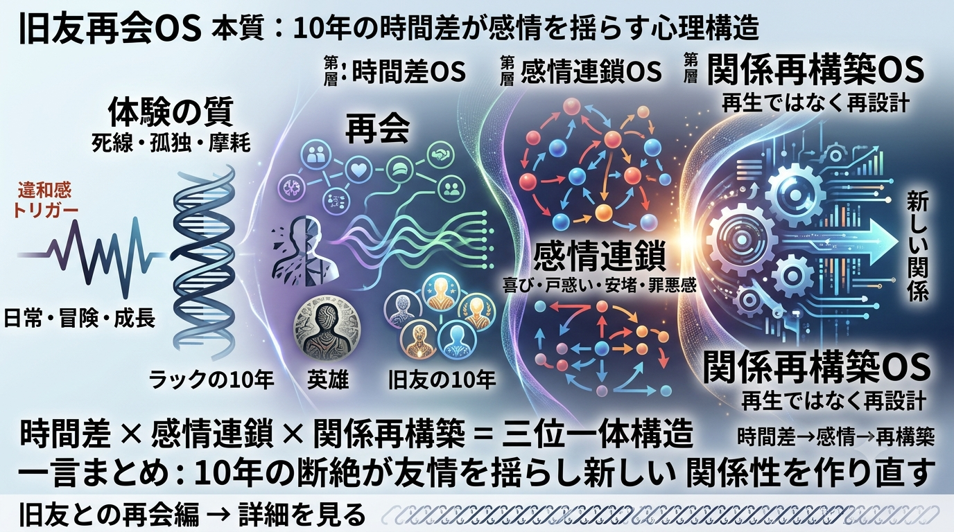 1107W【ここ俺】旧友との再会：10年の時間差が生む感情連鎖と関係再構築を心理OSで解析する