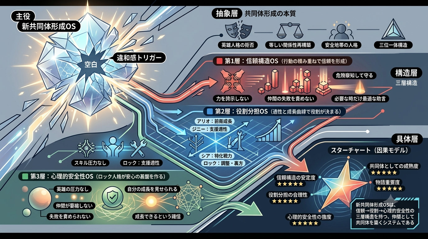 1109W【ここ俺】新たな共同体形成：ロックが築く新パーティの信頼構造と役割分担を組織OSとして解析する