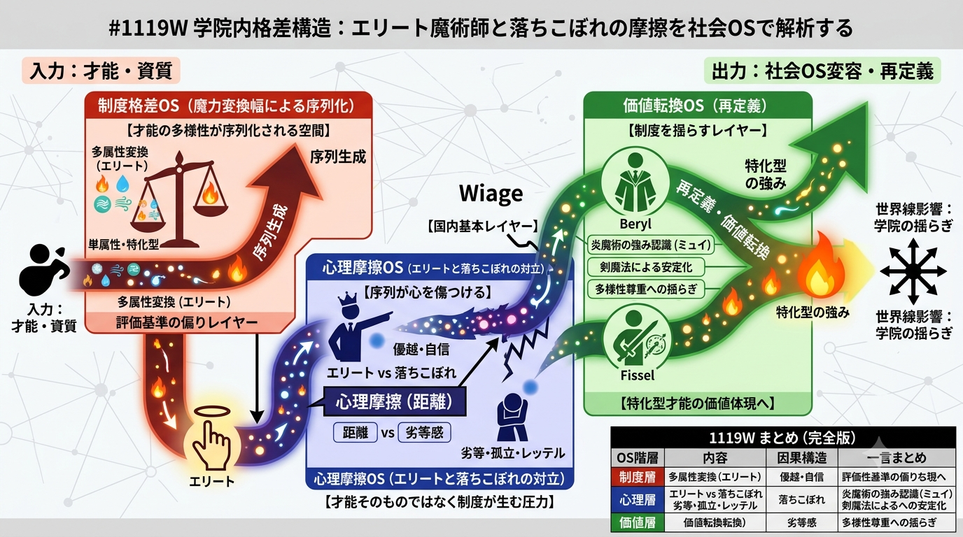 1119W — 【片田舎のおっさん剣聖S2】学院内格差構造：エリート魔術師と落ちこぼれの摩擦を社会OSで解析する