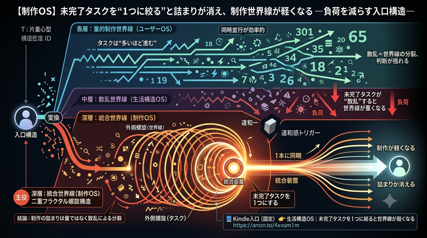 1138｜【制作OS】未完了タスクを“1つに絞る”と詰まりが消え、 制作世界線が軽くなる ──負荷を減らす入口構造──