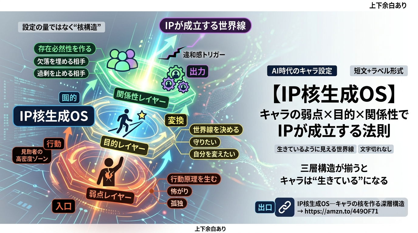 2454｜【IP核生成OS】キャラの弱点×目的×関係性でIPが成立する法則──IPは“弱点が目的を生み、関係性が世界線を固定する”構造で立ち上がる──