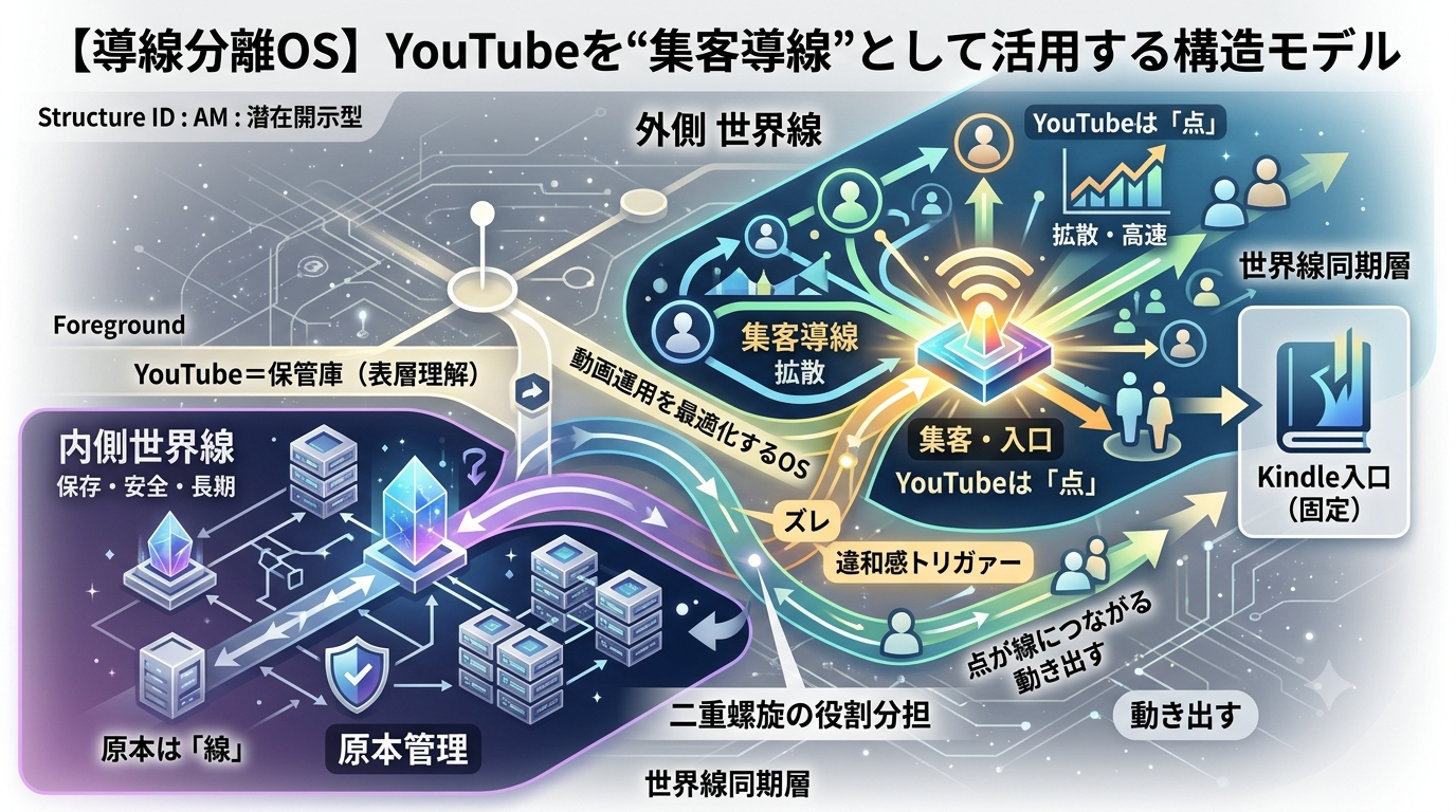 2554｜【導線分離OS】YouTubeは“保管庫”ではなく、 集客導線として使う方が価値を最大化できる場合があると整理する構造モデル ──点が線につながると読者が動き出す理由 × 動画運用OS──