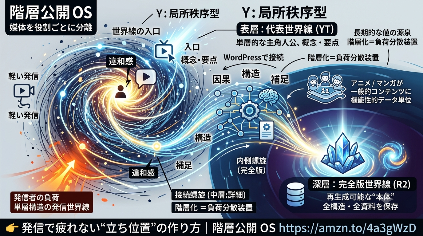 2563｜【階層公開 OS】代表コンテンツは YouTube、 詳細解説は WordPress、 完全版は R2── この“多層構造”が発信で疲れない立ち位置を作る ──発信で疲れない“立ち位置”の作り方──