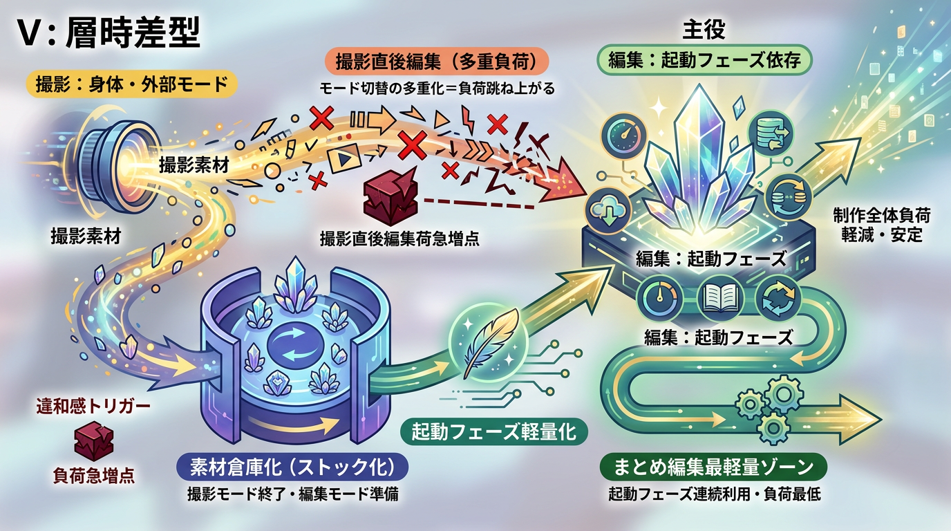 2600｜編集後回しOS：編集は“起動フェーズ依存”で素材倉庫化→後で編集が最も軽い構造