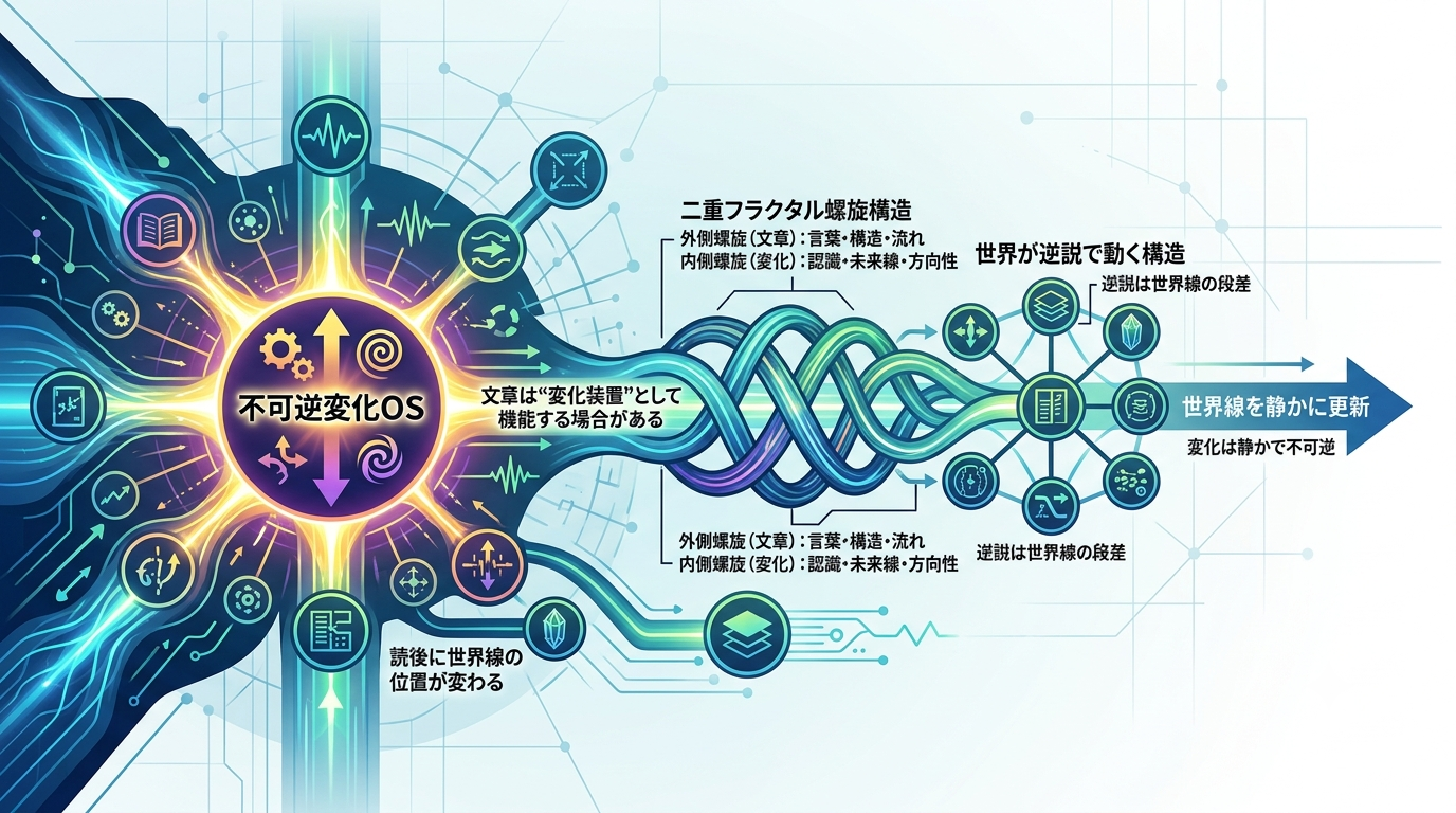 746｜【不可逆変化OS】読後に“戻れない構造変化”を渡し、 世界線を静かに更新する文章設計の核心 ──世界が逆説で動く構造を読む「逆説OS」──