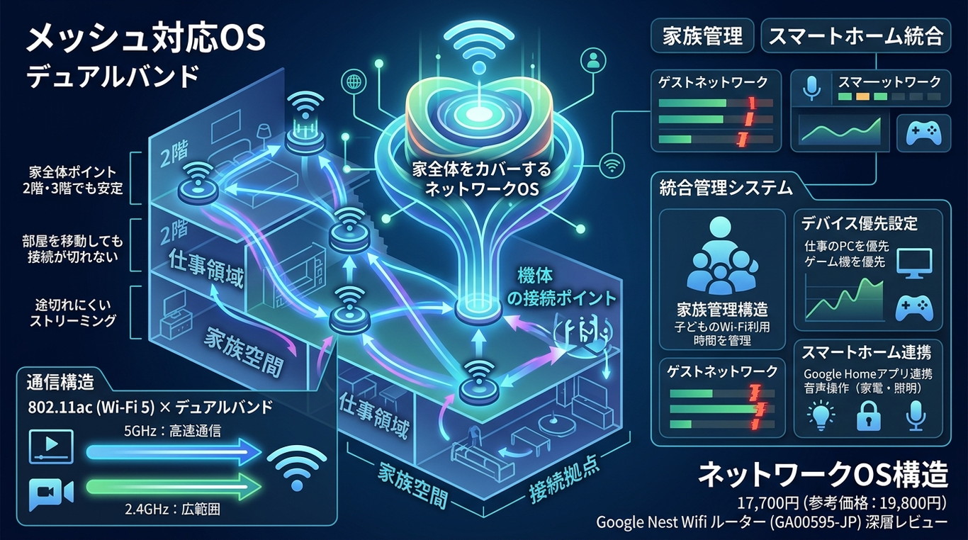 1175W｜【メッシュ対応OS】Google Nest Wifi ルーター｜家全体をカバー × デュアルバンド × スマートホーム統合の“ネットワークOS構造”（深層レビュー）