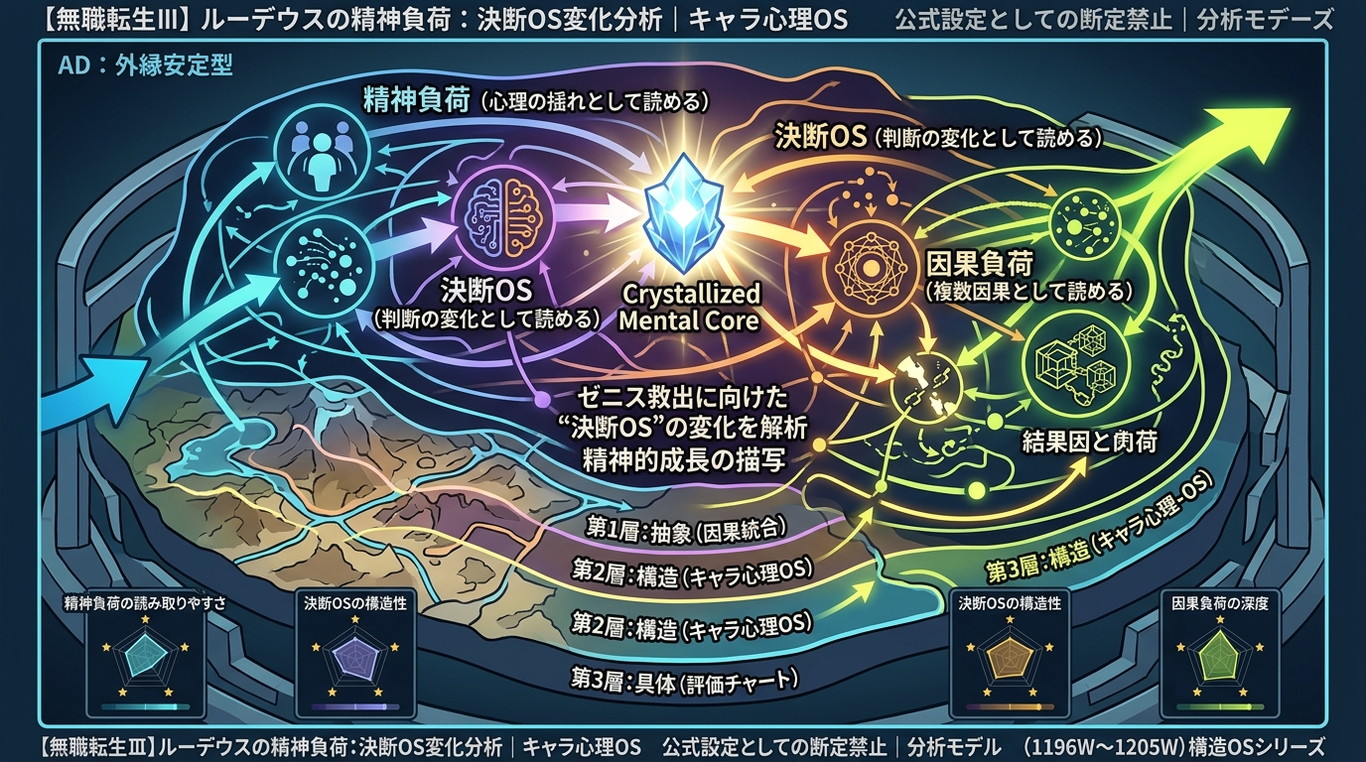 1201W｜【無職転生Ⅲ】ルーデウスの精神負荷：ゼニス救出に向けた“決断OS”の変化を解析（構造ID：CP｜キャラ心理OS）