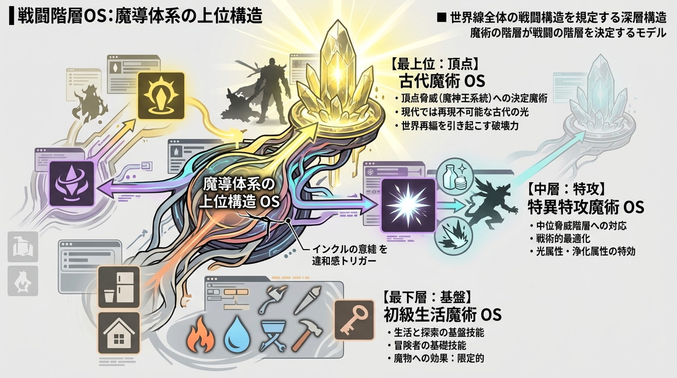 1259W｜【ここ俺】魔導体系の上位構造：初級生活魔術→吸血鬼特攻→魔神王を滅ぼした古代魔術へ至る“戦闘階層OS”を解析する（構造ID：KOKO-MAGIC）
