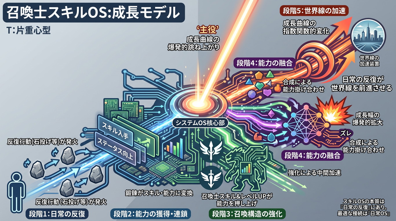 1307W｜【ヘルモード】召喚士“スキルOS”：石投げ鍛錬→召喚獣強化→合成へ続く成長モデル