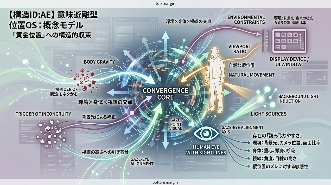 3040｜【位置OS】キャラの縦位置が“自然に黄金位置へ収束する”仕組み──環境と身体がつくる位置の安定構造（概念モデル）