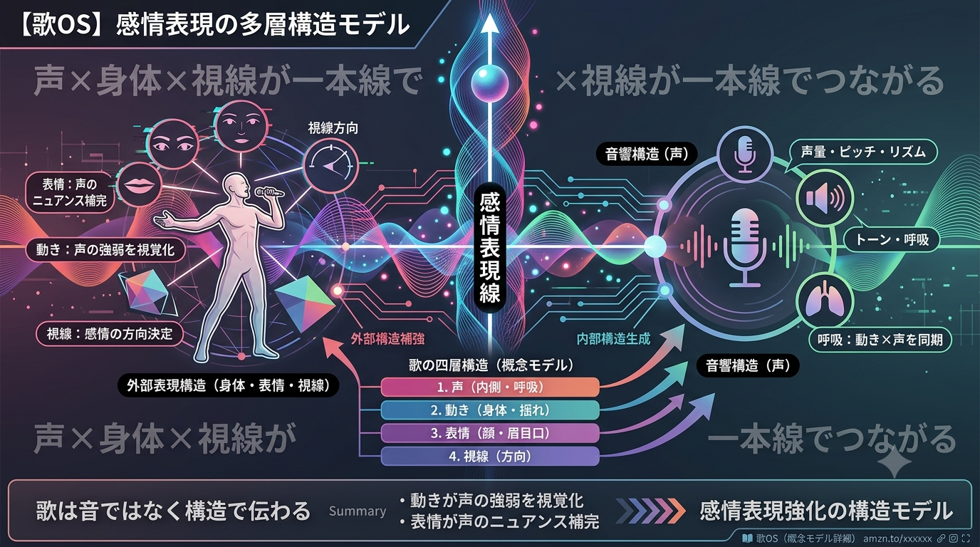 3044｜【歌OS】歌は“動き×表情”で感情線が強くなる仕組み──声・身体・視線が一本線でつながる表現の深層モデル（概念構造）