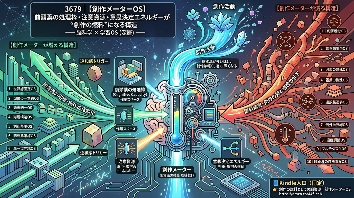 3679｜【創作メーターOS】前頭葉の処理枠・注意資源・意思決定エネルギーが “創作の燃料”になる構造 ──脳科学 × 学習OS（深層）──