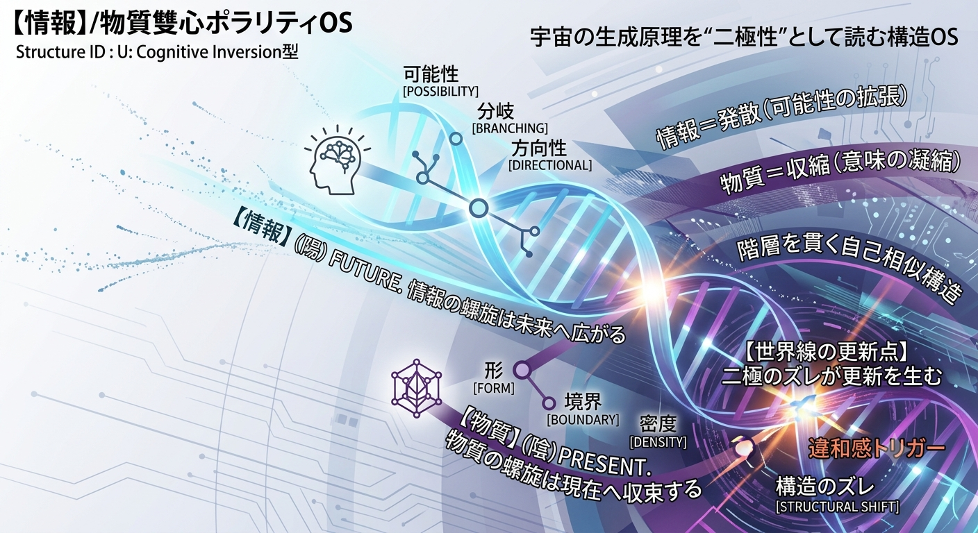 4290｜【情報物質二極OS】情報の螺旋と物質の螺旋が絡み合い、宇宙の生成原理を“二極性”として読む構造OS（概念モデル）