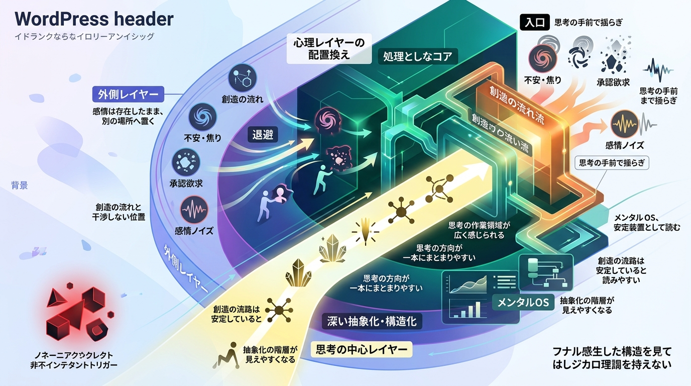 4302｜感情ゼロ消費クリアリングOS：感情ノイズを“思考の外側レイヤー”へ退避させ、創造の流れを整理しやすくする心理構造モデル