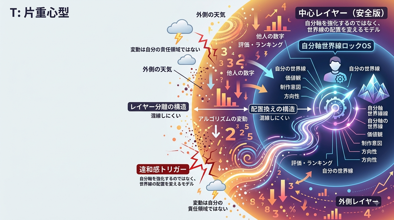 4307｜自分軸世界線ロックOS：他人の数字を“外側レイヤー”へ退避し、自分の世界線を中心に固定する心理構造モデル