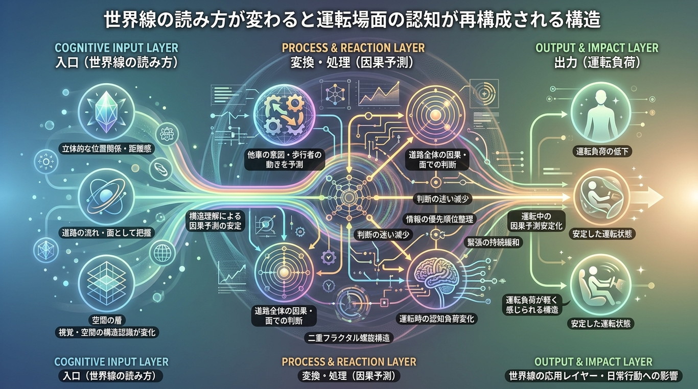 4406｜【運転OS】構造理解により因果予測が安定し運転負荷が下がる──世界線の読み方が変わると運転場面の認知が再構成される構造