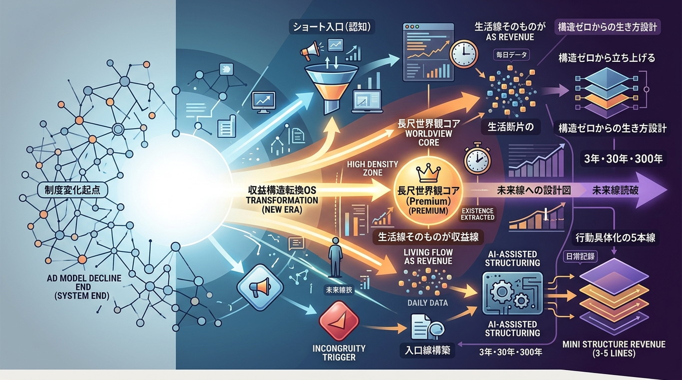 4415〜4424｜【収益構造転換OS】YouTube広告終焉から世界観収益・生活線収益・AI半自動収益まで、制度変化を起点に“これからの生き方”を具体的に設計する未来線の構造（10本まとめ）