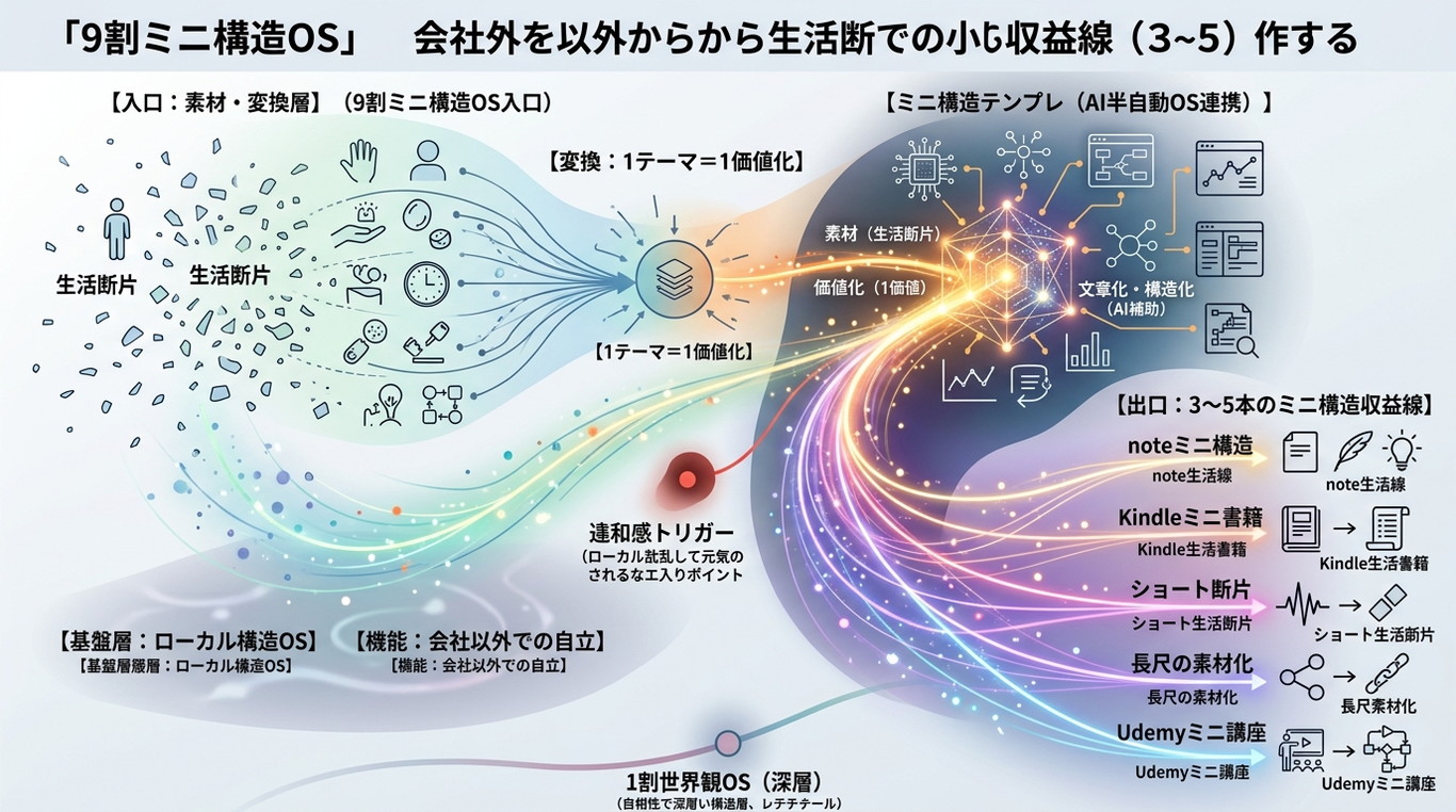 4423｜【9割ミニ構造OS】構造ゼロの9割が会社以外で生きるために──“小さな収益線3〜5本”を作る具体的な設計図（入口）