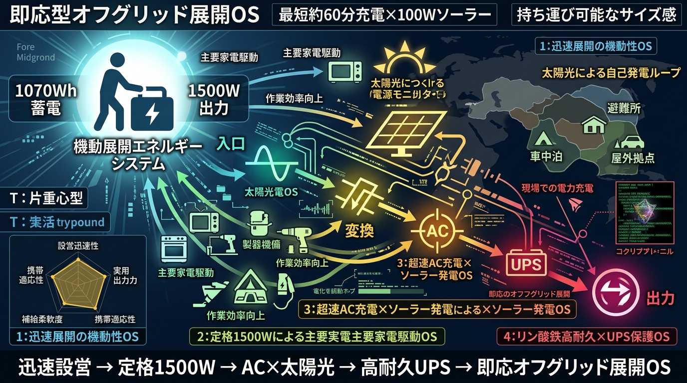 1152W｜【最短約60分充電×100Wソーラー】Jackery 1000 Newセットが示す“即応型オフグリッド”の機動展開論