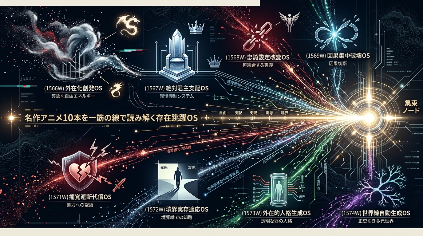 1566W〜1575W｜アニメ×哲学 “自由・支配・忠誠・破壊・不死・暴力・境界・魂・世界線・軽量化” の10本を一本線で読む