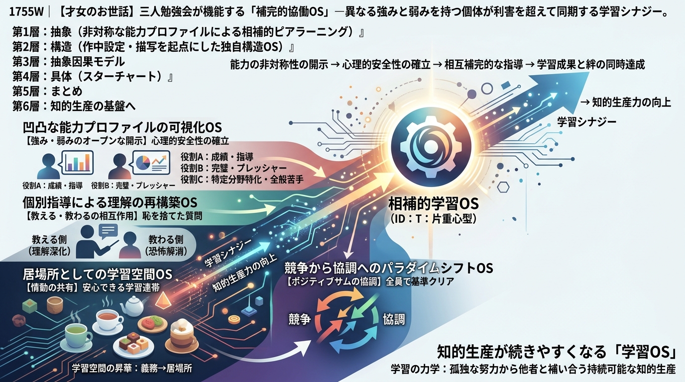 1755W｜【才女のお世話】三人勉強会が機能する「補完的協働OS」──異なる強みと弱みを持つ個体が利害を超えて同期する学習シナジー。