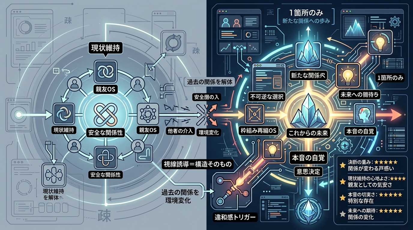 1779W｜【転校幼馴染】「親友」から新たな関係へ踏み出す閾値──過去の関係を一度解体しなければ前へ進めない不可逆な選択構造。