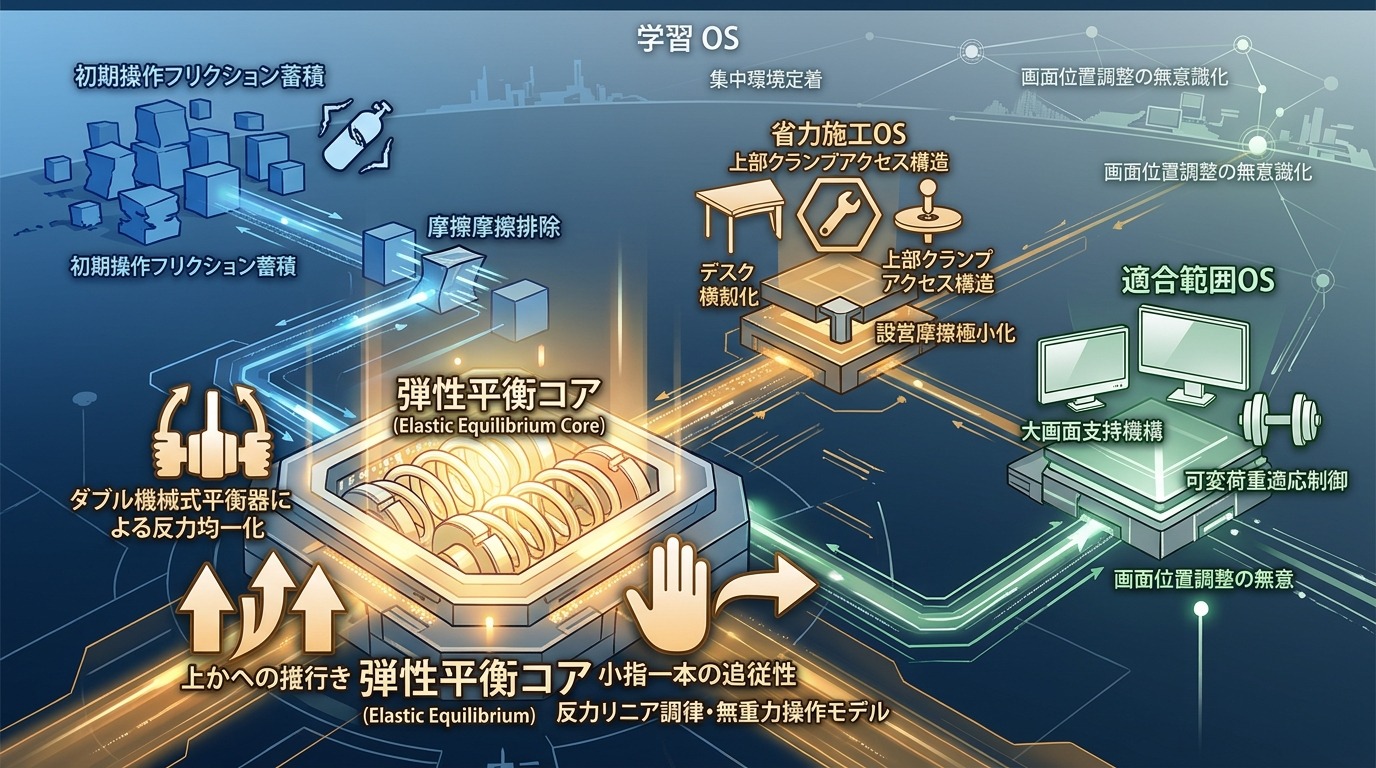 1689W｜【構造OS】ダブルメカニカルスプリングが再現する無重力操作感：バネ反力を最適化し小指一つで画面を導く国産設計。