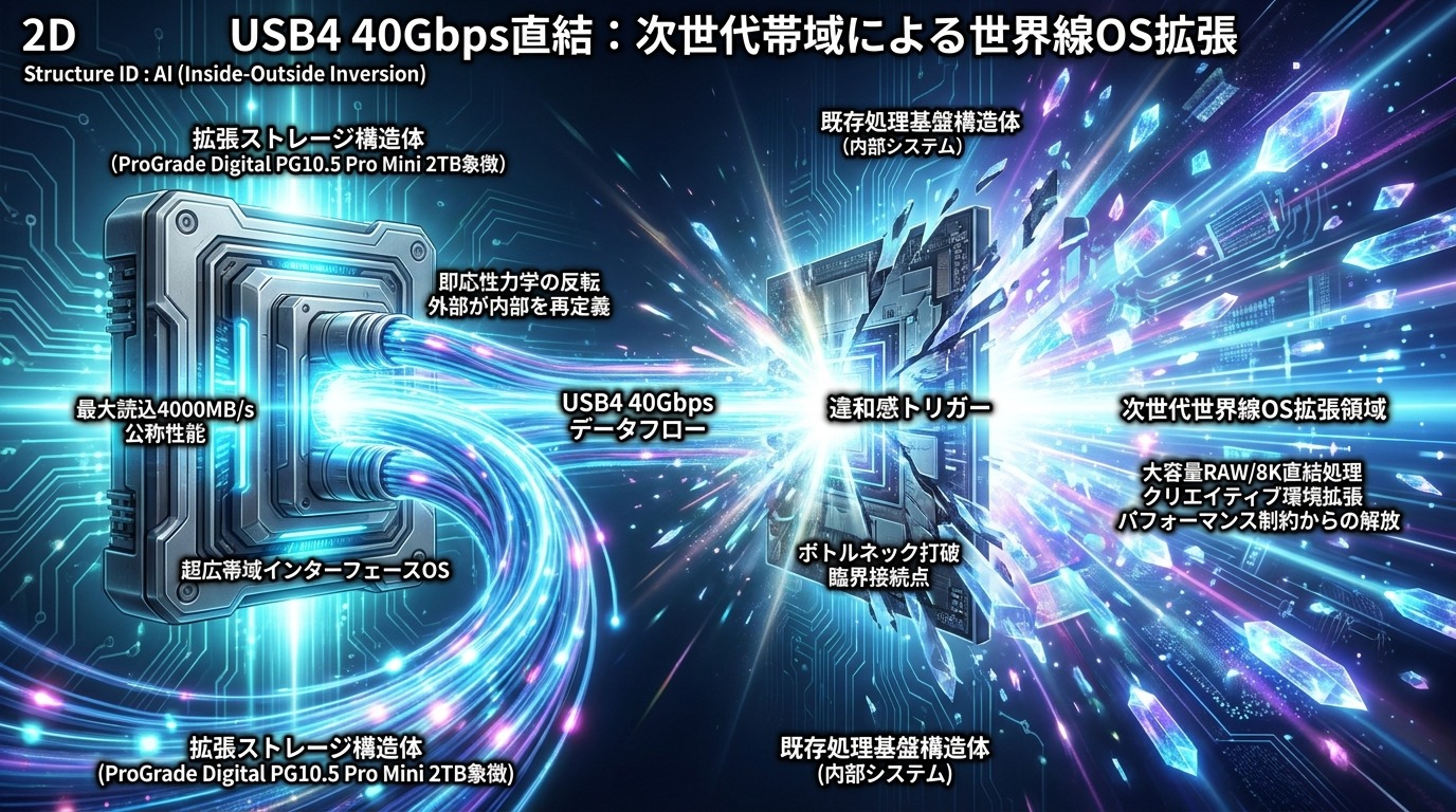 1696W｜【構造OS】USB4 40Gbps直結が解き放つ異次元の読み出し速度：内蔵SSDと同等の即応性を外部に拡張する次世代ドライブ。