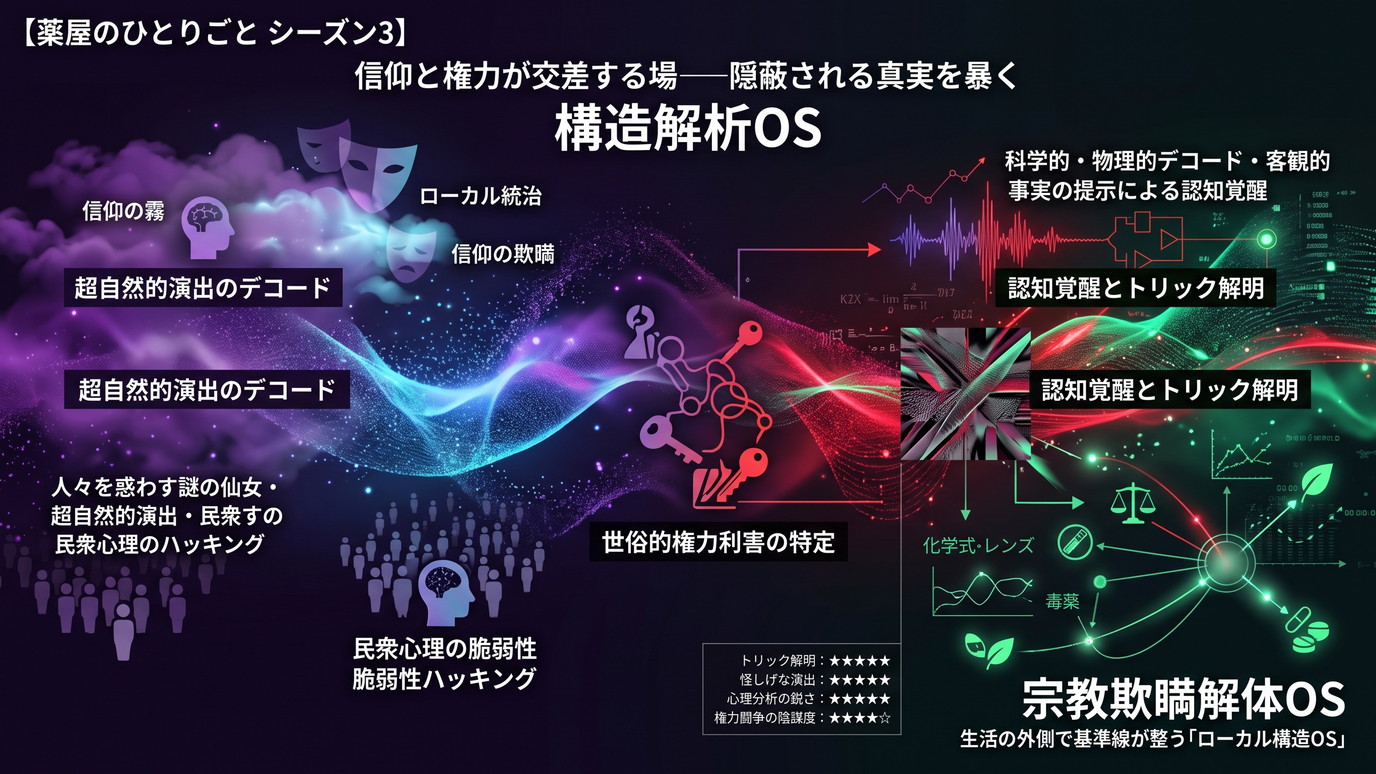 1876W｜【薬屋のひとりごと シーズン3】人々を惑わす謎の仙女の登場──信仰と権力が交差する場において真実がどのように隠蔽されるかを暴く「構造解析OS」。