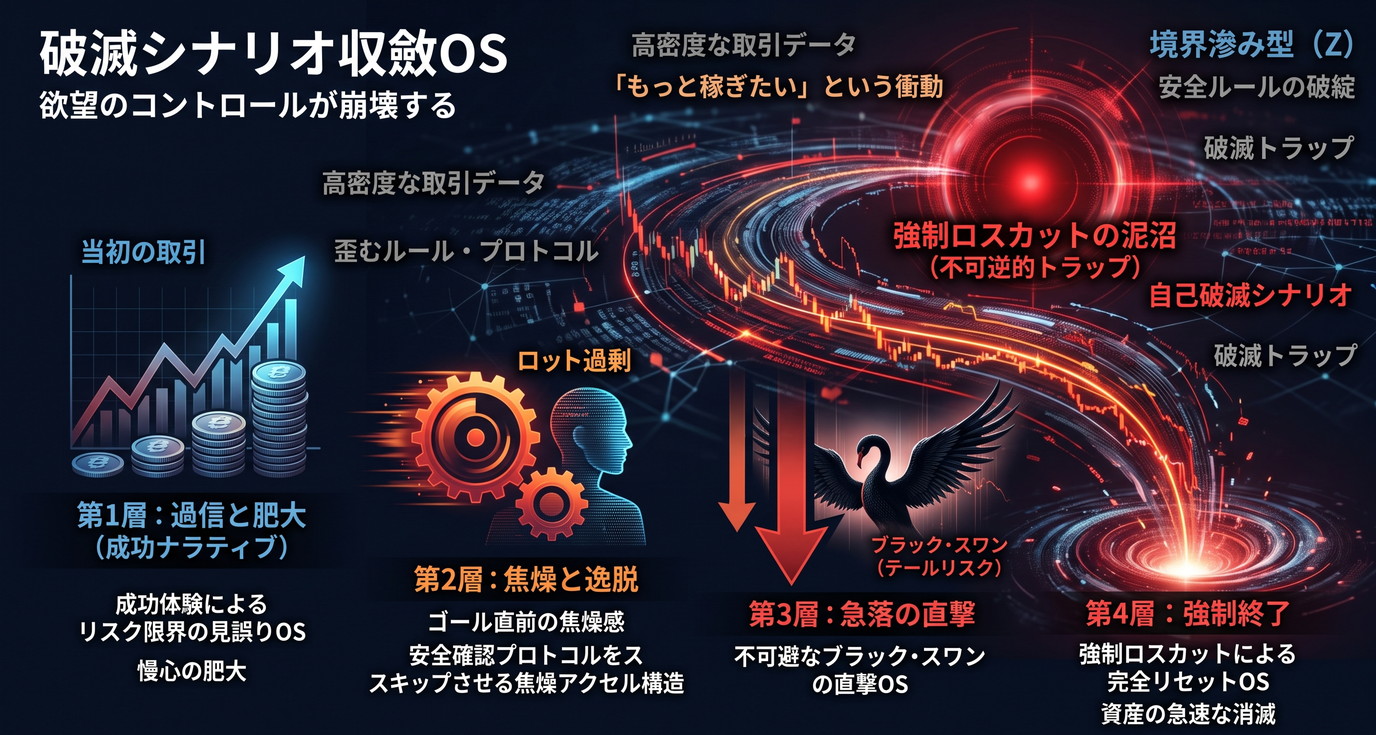 1908W｜【FX戦士くるみちゃん】「もっと稼ぎたい」という衝動が招くロスカットの泥沼──欲望のコントロールが崩壊する「ストーリー構造OS」の破滅的展開。