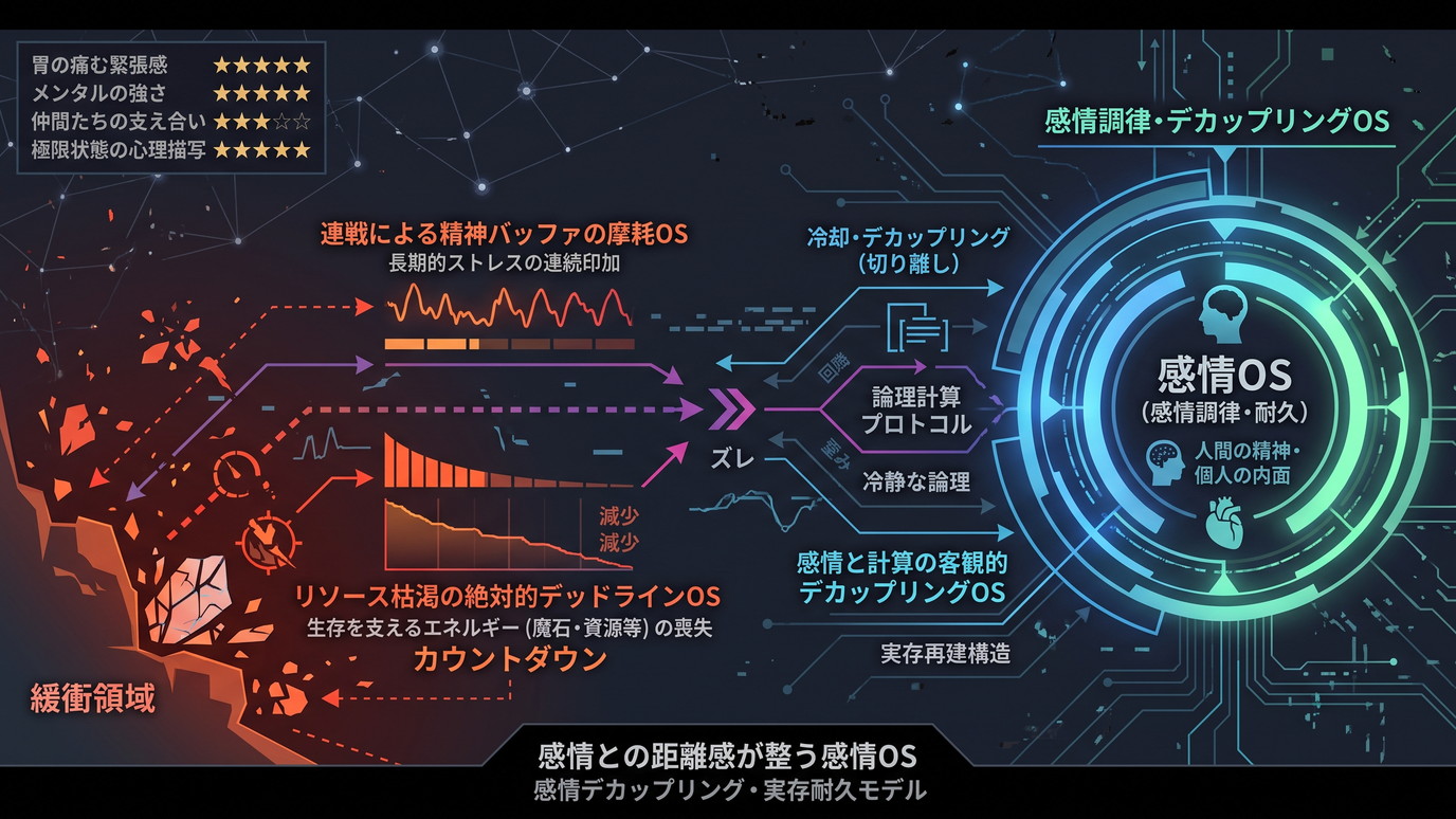 1932W｜【ヘルモード】休む間もない連戦と魔石枯渇の危機がもたらす極限の緊張──死線を潜り抜ける過酷な環境下で揺らぐ「感情OS」と個人の内面調整力。