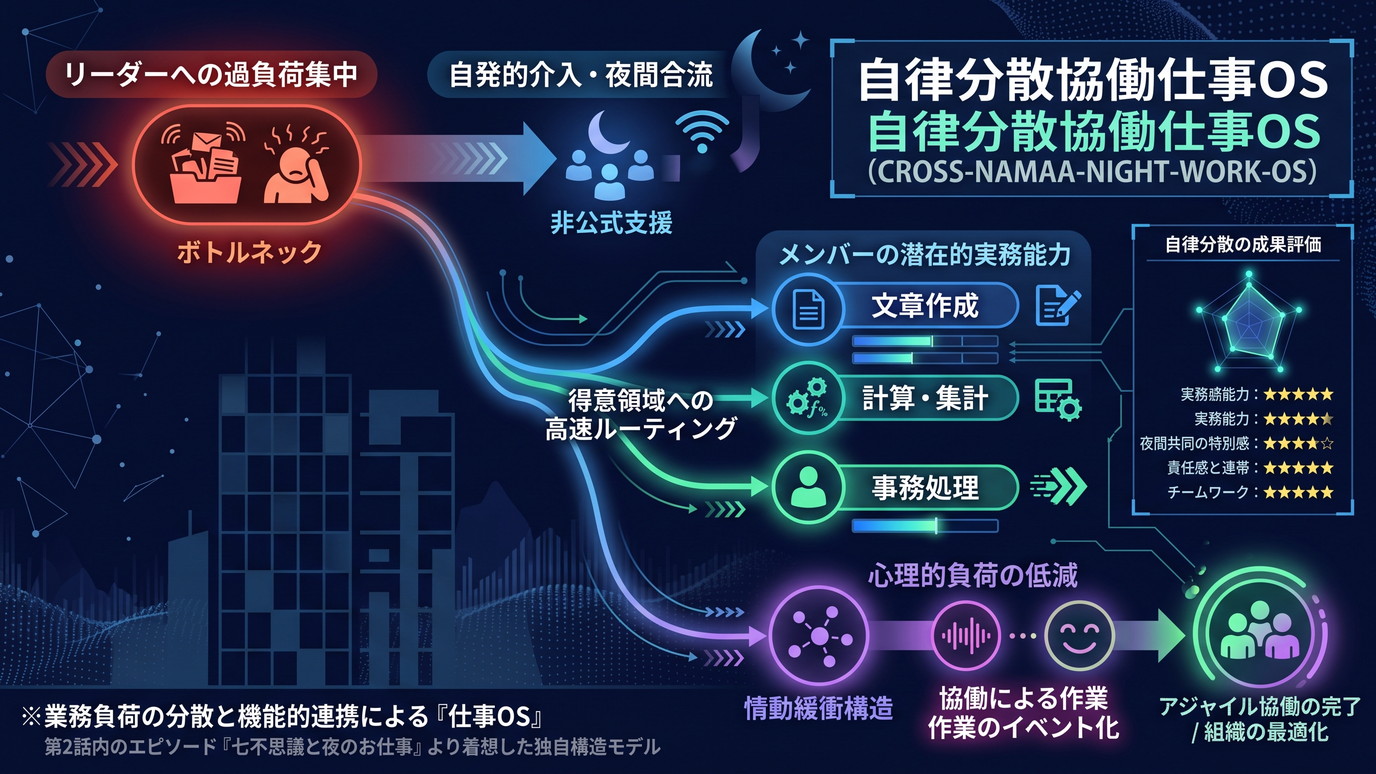 1963W｜【生徒会にも穴はある！】第2話内のエピソード『七不思議と夜のお仕事』の業務集中モデル──会長が抱え込んだタスクに取り組む役員たちの隠れた有能さと「仕事OS」。