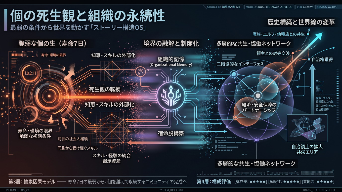 1996W｜【転ゴブ】最弱ゴブリンが社会経験とスキル統合で世界を動かす必然──個人の死生観と組織の永続性が交差する「ストーリー構造OS」の緻密な設計。