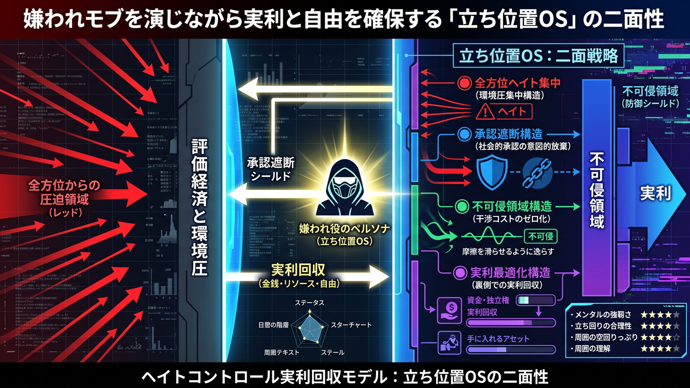 2273W｜【モブせか1期】勝利の代償として学園中の憎悪を一身に集める立ち回り──嫌われモブを演じながら実利と自由を確保する「立ち位置OS」の二面性。
