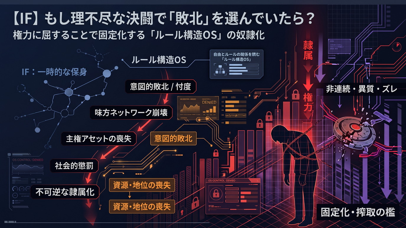 2343W｜【モブせかIF】もし王太子たちとの決闘で平民・モブらしく敗北を選んでいたら？──権力に屈することで固定化する「ルール構造OS」の奴隷化。