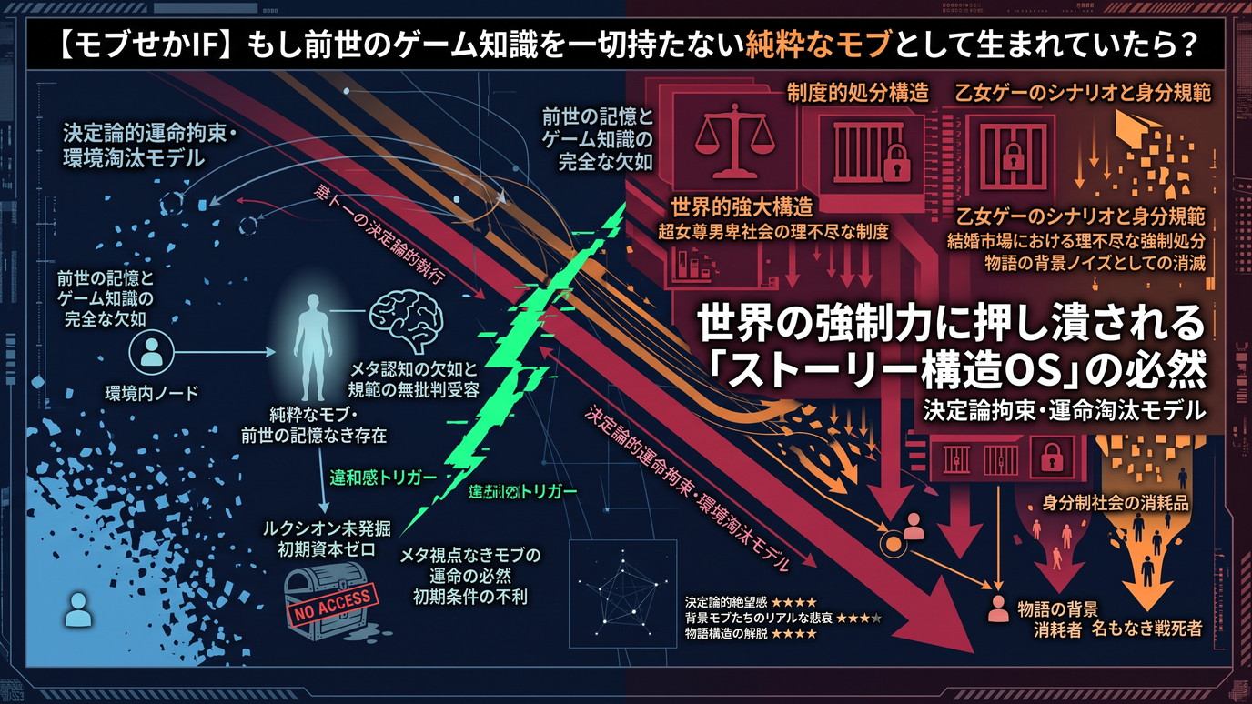 2349W｜【モブせかIF】もし前世のゲーム知識を一切持たない純粋なモブとして生まれていたら？──世界の強制力に押し潰される「ストーリー構造OS」の必然。